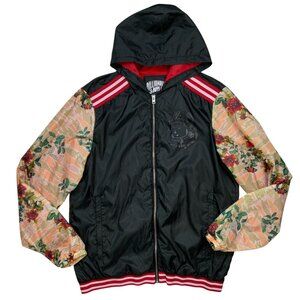 Billionaire Boys Club Hooded Windbreaker Jacket XL Black Floral Graphics Zip Up